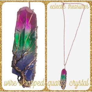 Rainbow Quartz Crystal Pendant Lot Wire Wrapped Necklaces Reseller Bundle of (6)